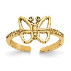 14k Yellow Gold Solid Toe Ring Butterfly Adjustable